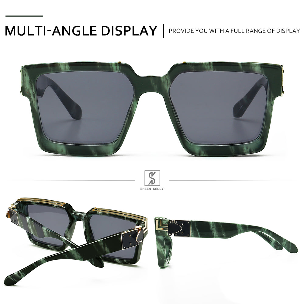 Luxury Designer Retro Millionaire Sun Glasses Square Punk Rock Hip Hop  Black Pink Green Sunglasses Men Women Gafas De Sol