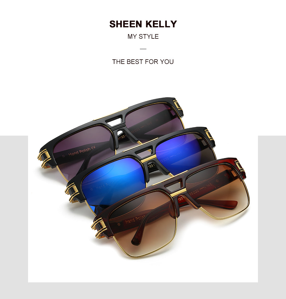  SHEEN KELLY Retro Square Sunglasses for Men Women Fashion Thick  Flat Top Black Shades Diamond Eyewear : Clothing, Shoes & Jewelry